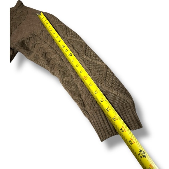 Vigoss Brown Cable Knit Front Tie Long Sleeve Cropped Crew Neck Sweater - Picture 11 of 16